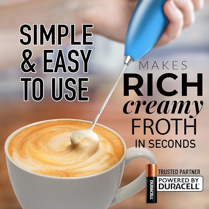 Zulay Powerful Milk Frother for Coffee with Upgraded Titanium Motor - Handheld Electric Whisk, Milk Foamer, Mini Mixer & Coffee Blender for Frappe, Latte, Matcha, No Stand - Frosted Blue