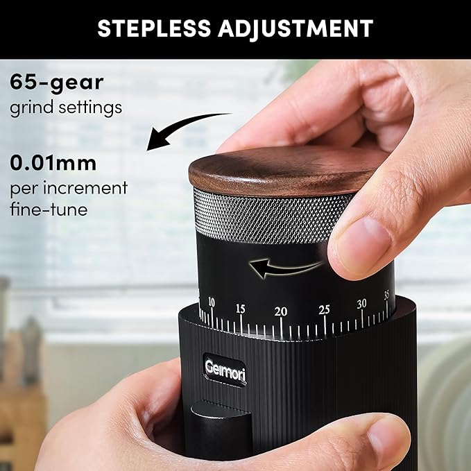 Portable Electric Burr Coffee Grinder,Wirsh Geimori T38 with 3600mAh Battery& Stepless Adjustment for Espresso,Pour Over,French Press, Single Dose, Fast USB-C Charging,Travel & Home Use,Black