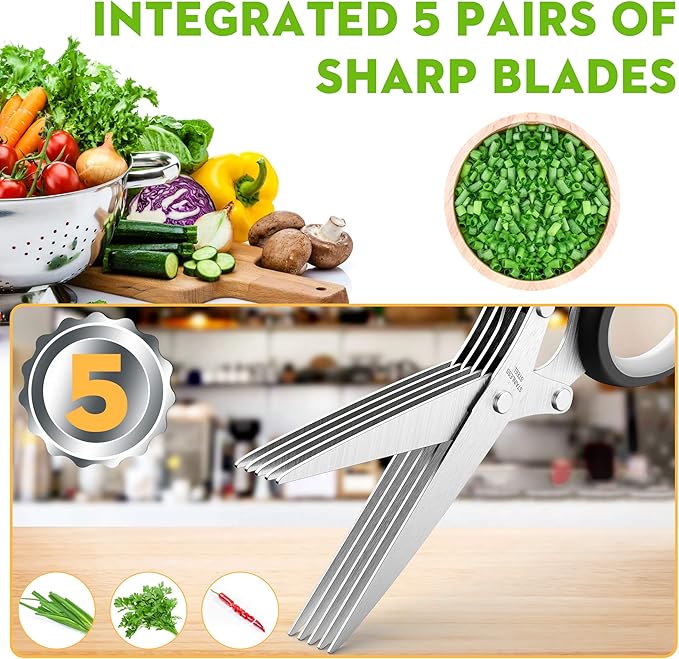 Herb Scissors with 5 Blades and Cover, New Kitchen Gadget 2026