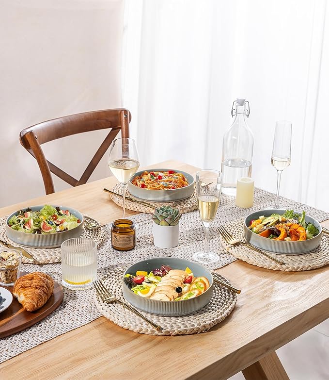 theterra 7.5" Ceramic Pasta Bowls Set of 4, Salad Bowls