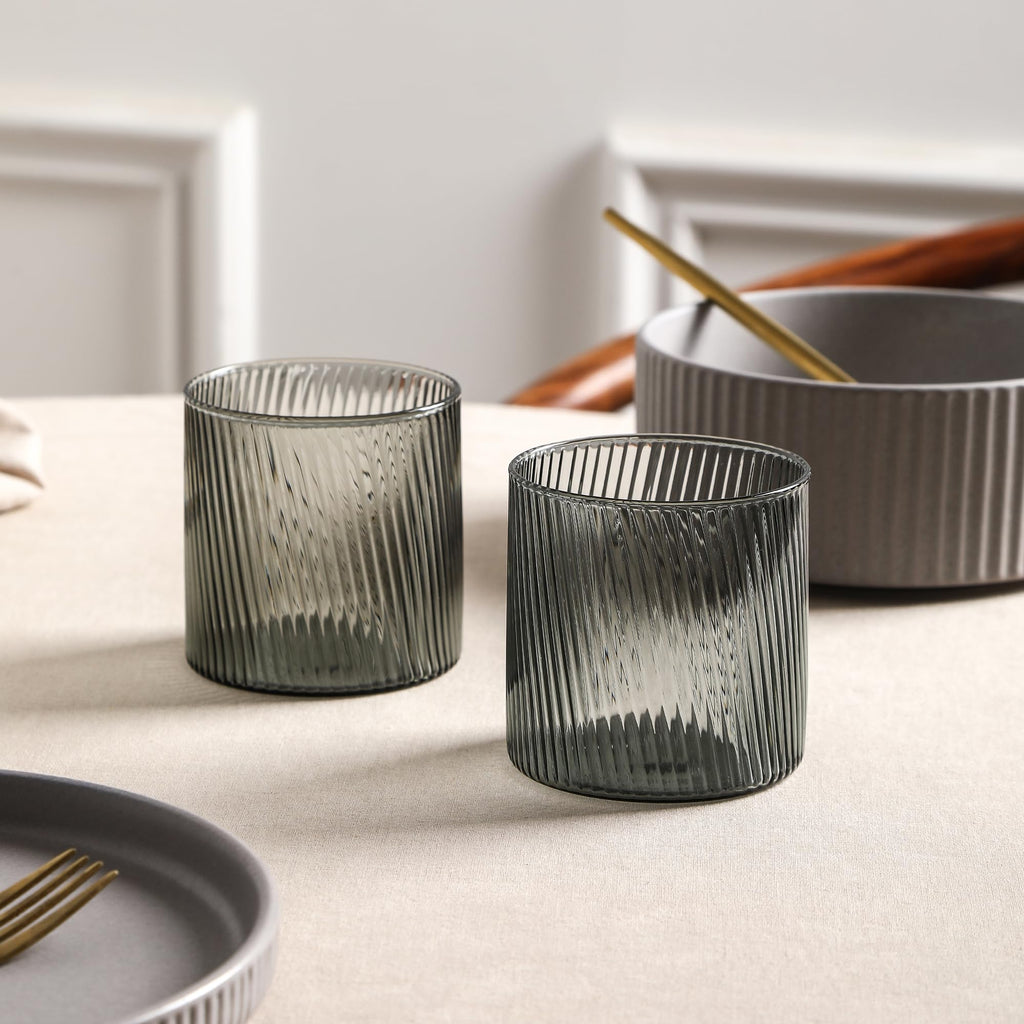 Stone Lain Haven Stoneware 32-Piece Dinnerware Set, Plates and Bowls Sets for 8, Grey Dish Set, Includes Dinner and Salad Plates, Cereal Bowls, Glassware, Microwave & Dishwasher Safe