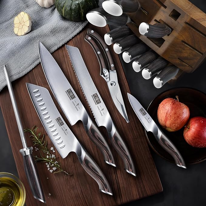 HOSHANHO 16PCS Knife Set, Ultra Sharp Japanese Kitchen Knife Set with Block