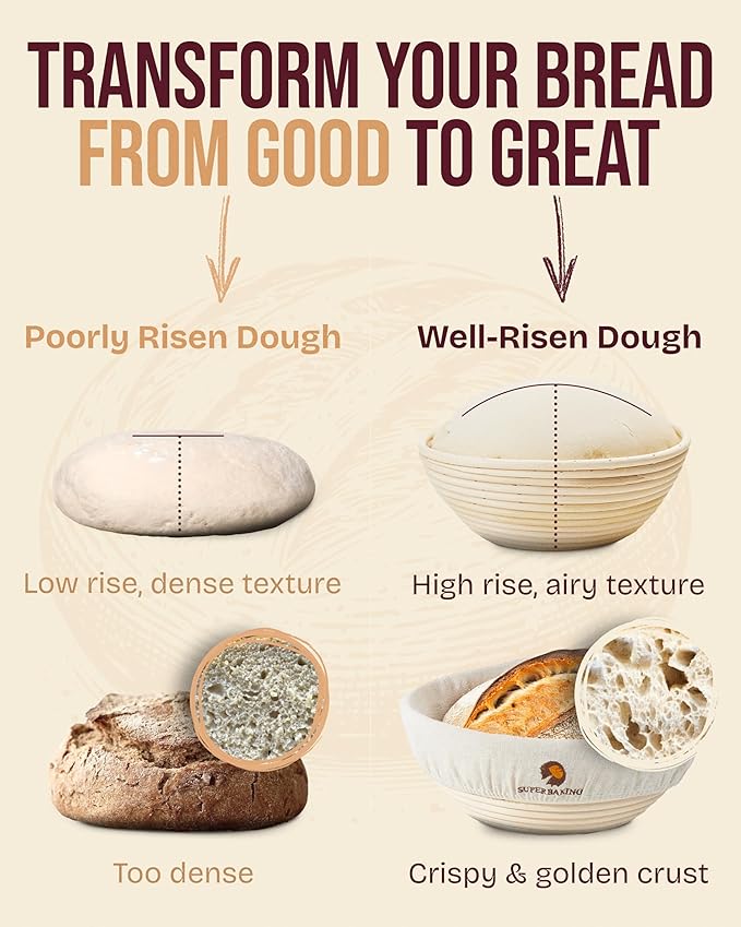 Superbaking Sourdough Starter Kit, 9" Round Banneton Proofing Basket