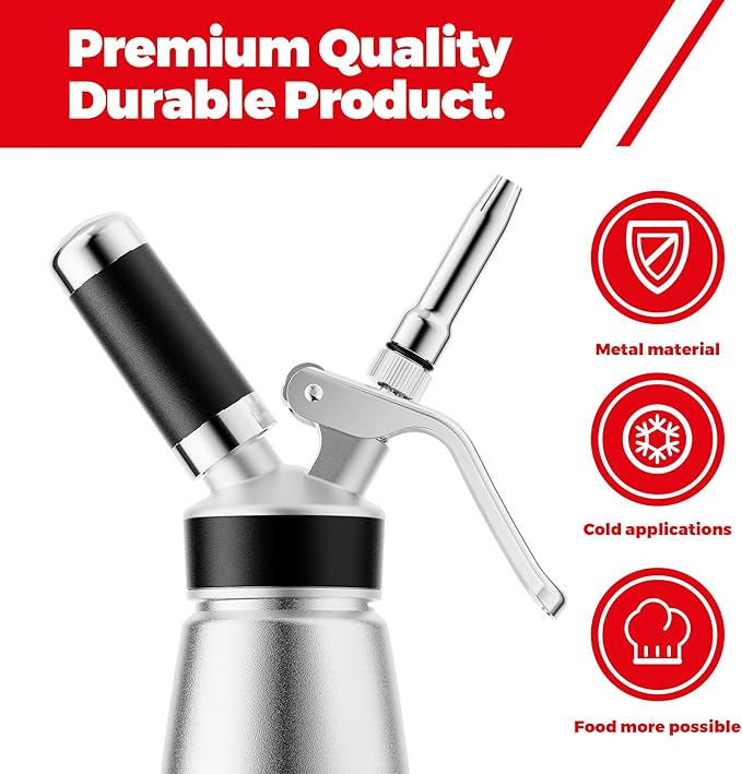 Whipped Cream Dispenser 500ml, Professional Cream Whipper with 8 Nozzles