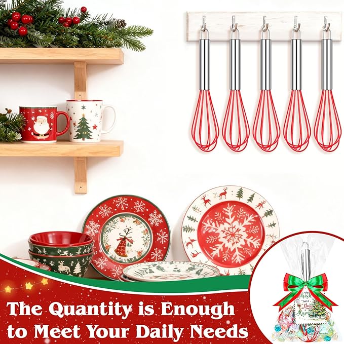 12 Pcs 8 Inch Whisks Bulk for Cooking, Silicone Red Whisks DIY Fillable Whisk Gifts for Candy Holder Valentines Day Party Favor Gift Supplies, Cooking Kitchen Utensils Supplies