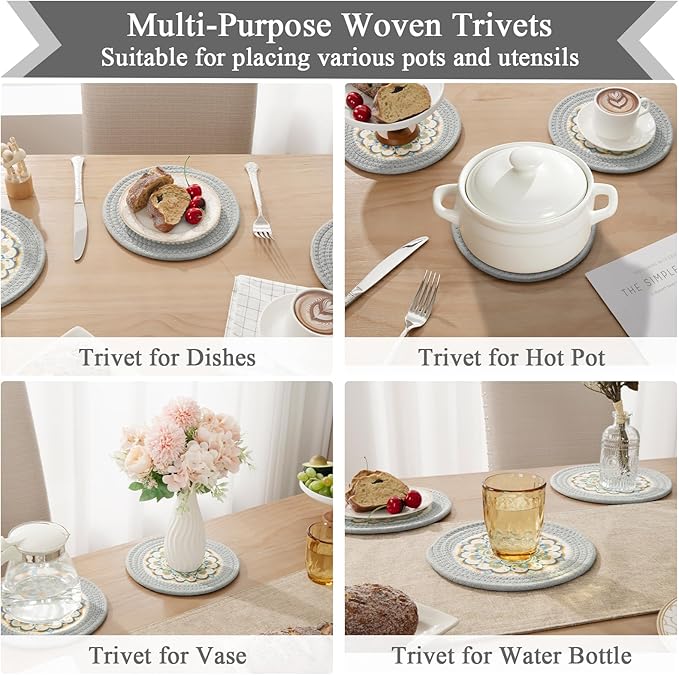 SHACOS 8 Inches Trivets for Hot Dishes, Floral Pattern Trivet Mats 4 Pieces
