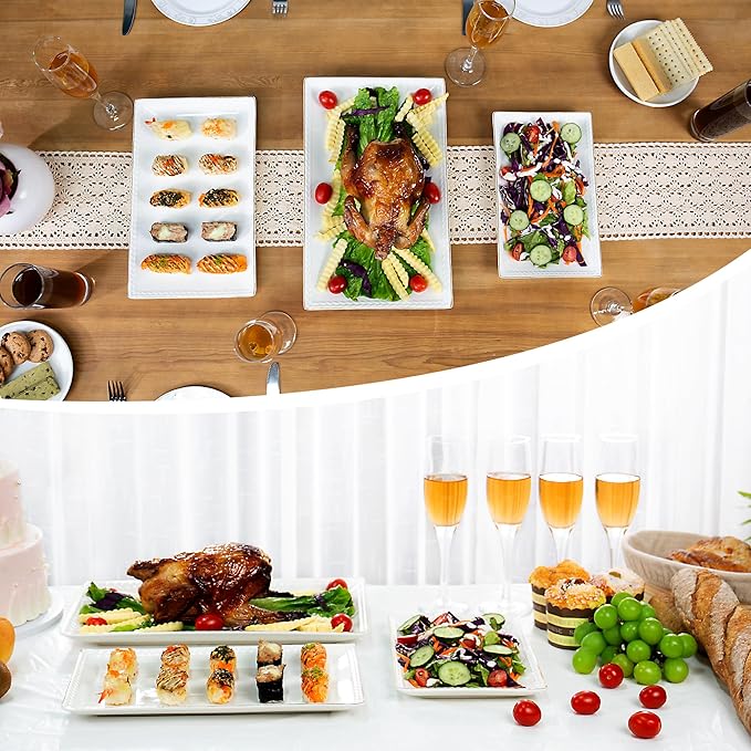 Kassel Ceramic Serving Platter Set | 14”/12”/10” Rectangular Serving Trays for Entertaining at Parties and Weddings | Oven Safe Large Serving Trays for Tacos, Steak, and Cake
