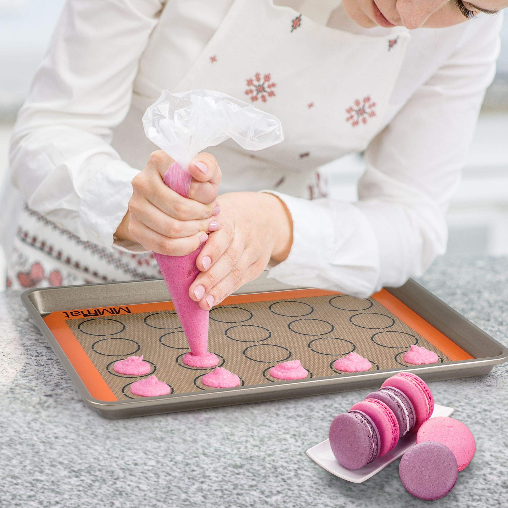 MMmat Best German Silicone Baking Mat, 2 Half Sheets + 1 Macaron Sheet