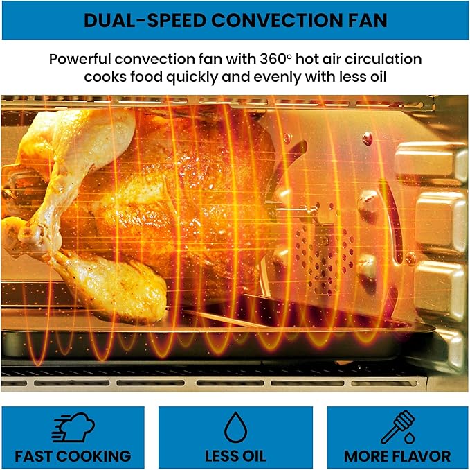 Kenmore Digital 11-In-1 Air Fryer Toaster Oven Combo 25 Qt Convection Rotisserie Dehydrator Bake Broil 1800 Watts 80°-450°F Temp Controls Top & Bottom Heater Adjustments Stainless Steel Large Capacity