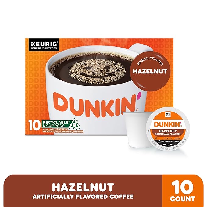 Dunkin’ Hazelnut Artificially Flavored Coffee, Keurig K-Cup Pods, 10 Count