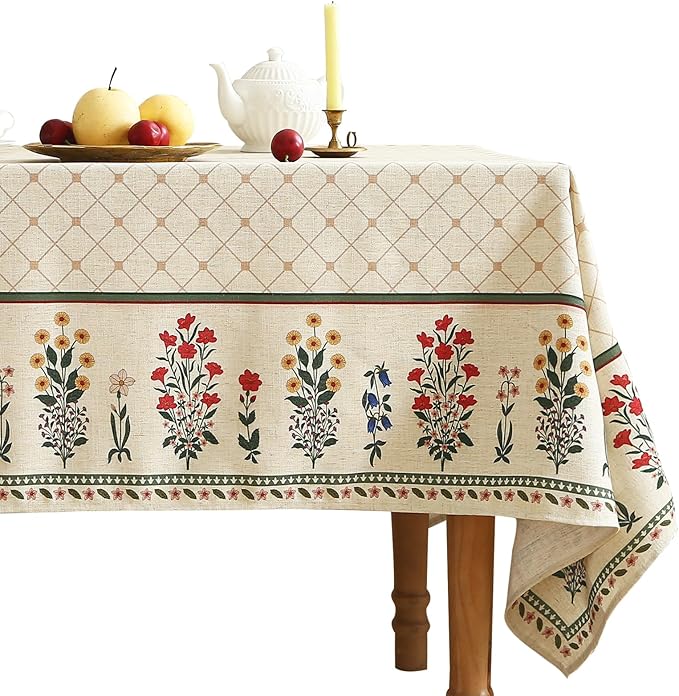 ISAENNE Designer French Linen Rectangular Tablecloth,102"x63"-Bertina E