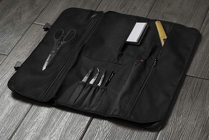 Asaya Waxed Nylon Chef Knife Roll Bag with 20 Slots and Zippered Pockets - Professional Chef Knife Bag & Storage Case, Tool Carrier with Shoulder Strap - Knives Not Included (Brown)