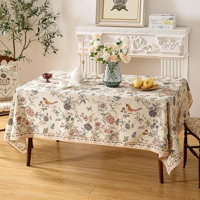 ISAENNE Designer French Linen Square Large Tablecloth,67"x67"-Cornucopia