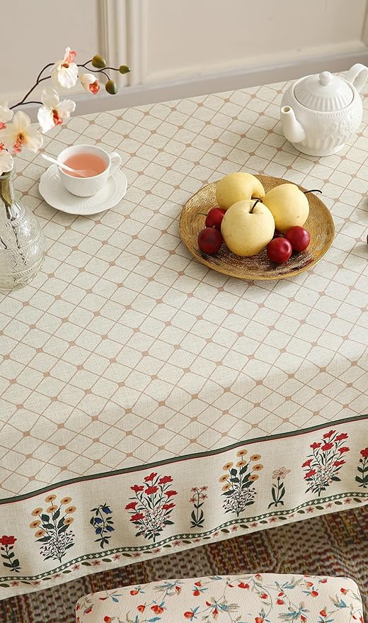 ISAENNE Designer French Linen Rectangular Tablecloth,102"x63"-Bertina E