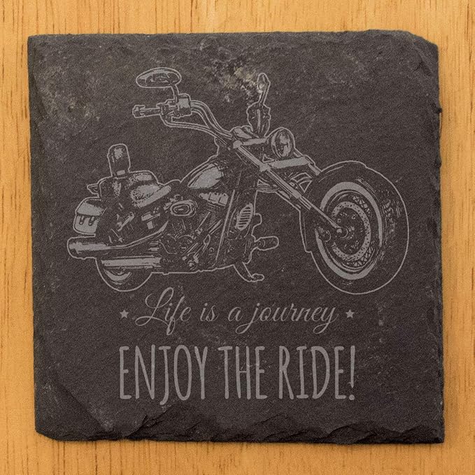 Rustic Motorcycle Journey Slate Coasters Set of 6 – Square – USA Made