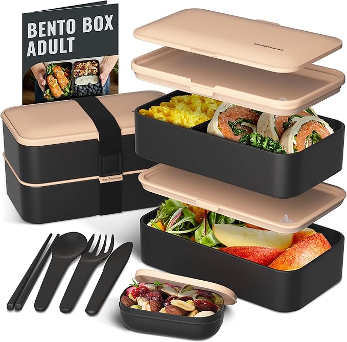 Bentoheaven Bento Box Adult, Stackable Lunch Box, 40 oz, Bingo Flamingo