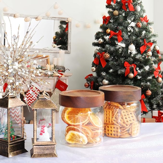 Patoper 16 oz Glass Jars with Acacia Wood Airtight Lids Spice Jar Herb Storage Canister with Wooden Lid Clear Glass Food Jar for Sugar Pantry Tea Coffee Bean Spice Cookies (500ml/16oz-2pack)