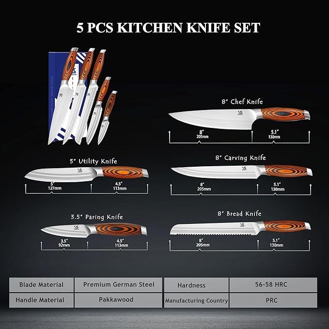 MSY BIGSUNNY 5pcs Knife Set Kitchen Utensils Knife, German Stainless Steel Professional Chef Kitchen Knife Set