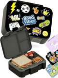 BEARFOOT Kids Lunch Box with Compartments – Compact & Lightweight | Leak-Proof, BPA-Free, Dishwasher Safe | Hand-Drawn Design for Preschool, School, Travel (Sticker Black, 2.75 Cups)