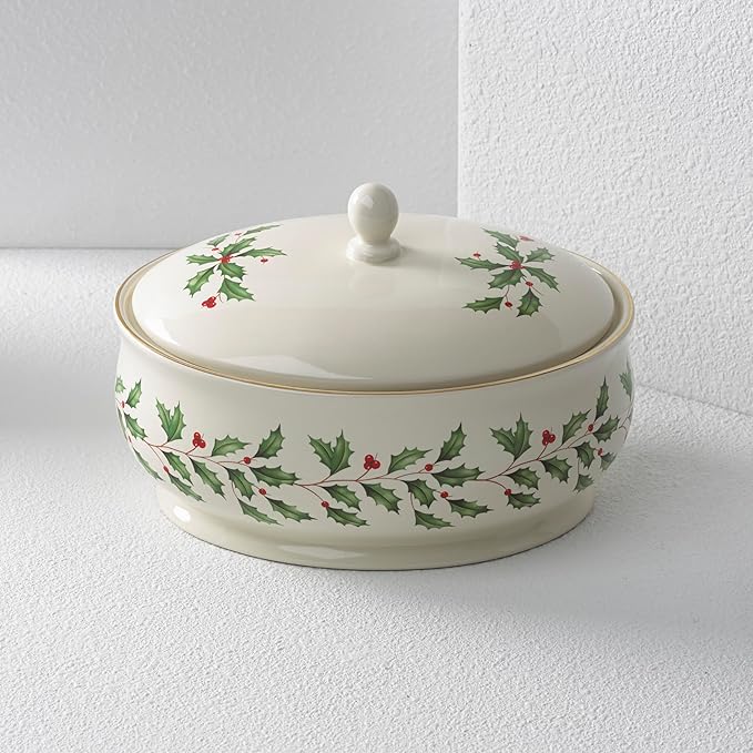Lenox Holiday Ivory Porcelain Christmas Candy Jar with Lid