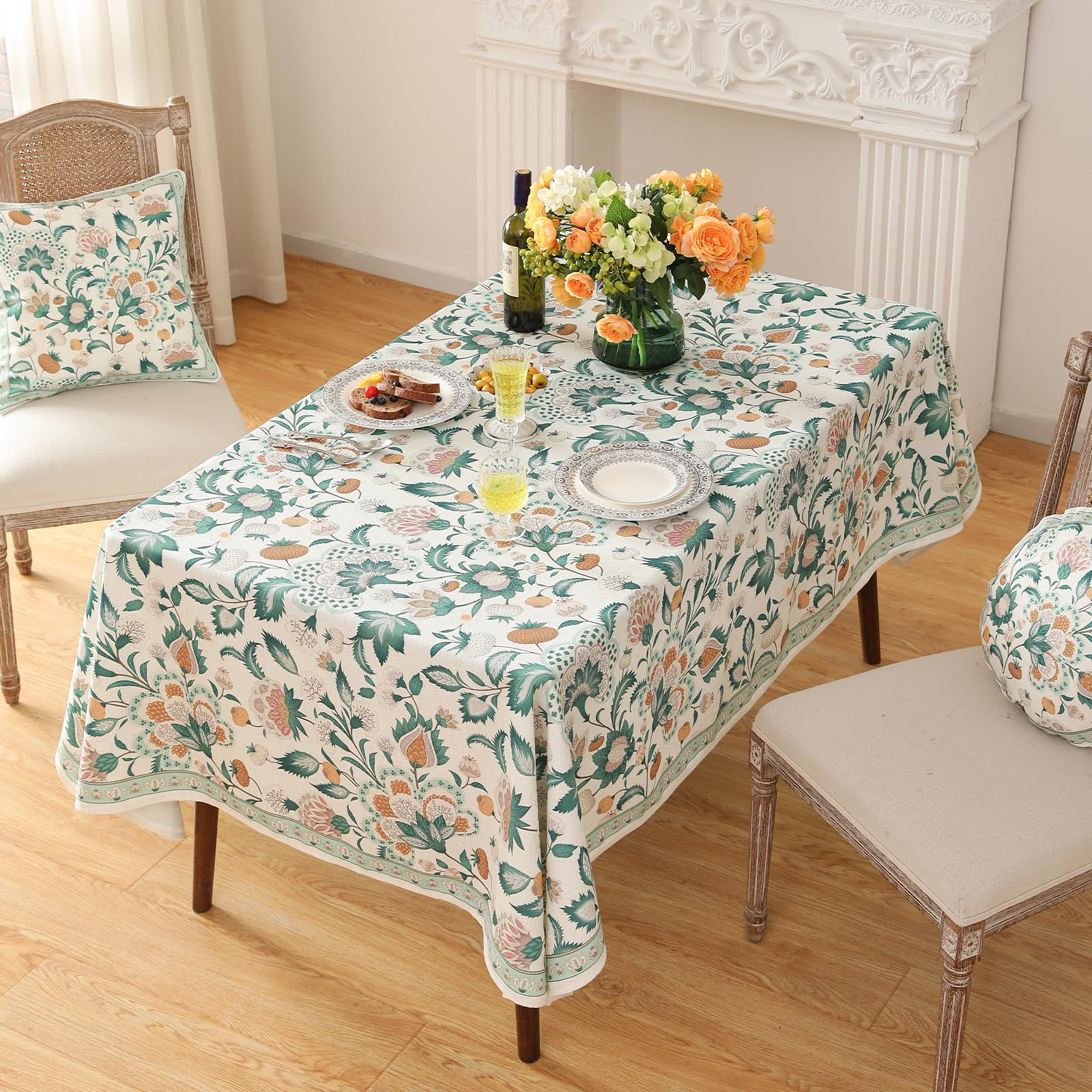 patdrea Vintage French Linen Tablecloth,Rectangular,110"x63"-Tree Life