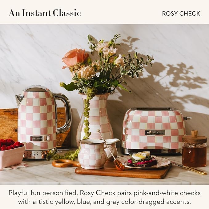 MACKENZIE-CHILDS 2-Slice Toaster, Pink-and-White Rosy Check