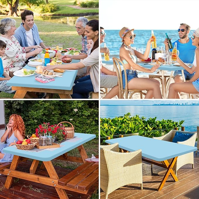 homing Rectangle Table Cloth Cover, Water-Resistant Polyester Elastic Fitted Tablecloth, Fits for 4 Foot Folding Tables, Washable Table Protector for Picnic, Camping, Outdoor (Light Blue, 24" x 48")