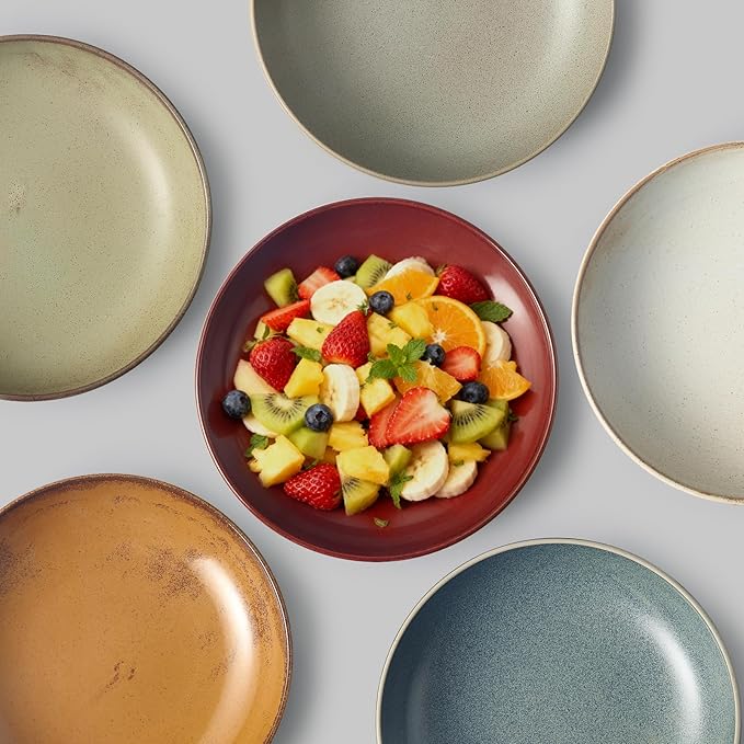 HAPPY KIT 9'' Pasta Bowls, 42oz, Stoneware Set of 4, WillowGreen