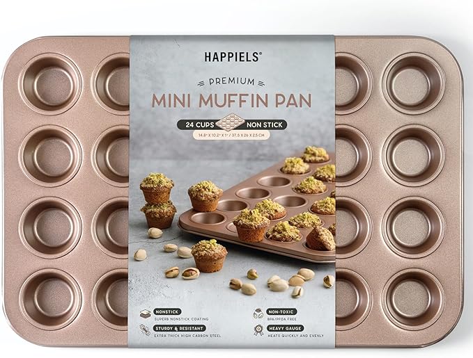 HAPPIELS 24 Cup Mini Muffin Pan Nonstick, PFOA & BPA Free
