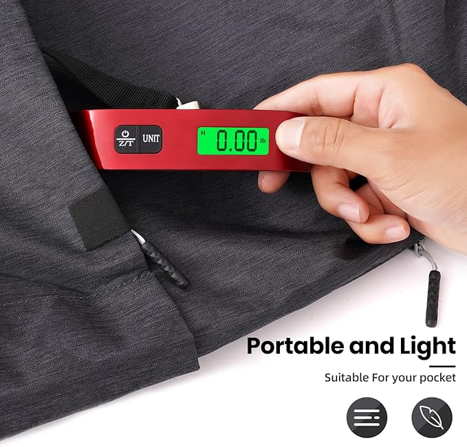BAGAIL Digital Luggage Scale,110lbs Hanging Baggage Scale with Backlit LCD Display,Portable Suitcase Weighing Scale,Travel Luggage Weight Scale with Hook,Strong Straps for Travelers(Red)