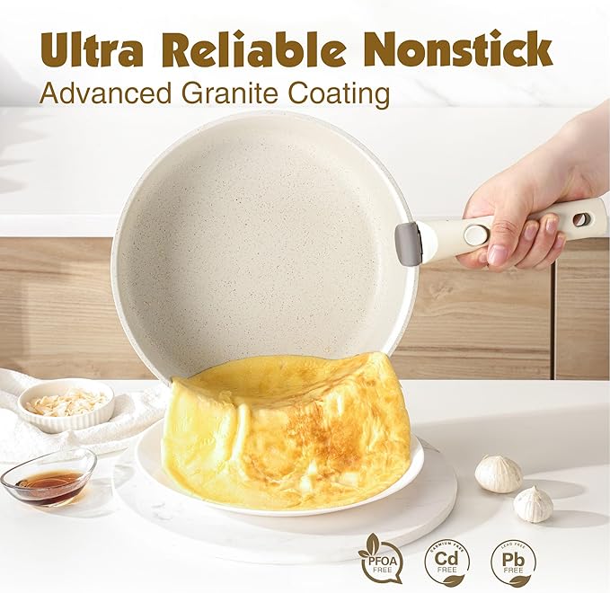 SENSARTE 24 Piece Nonstick Detachable Handle Pots and Pans Set White