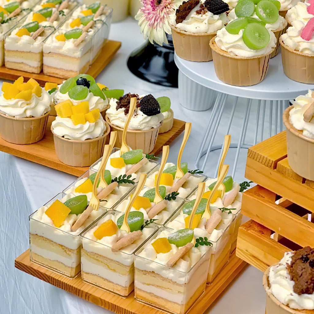WDF Disposable Plastic Mini Forks 300 Pieces 4 Inches | Mini Gold Forks | Plastic Dessert Forks | Perfect for Small Appetizers and Desserts for Wedding/Party/Birthday