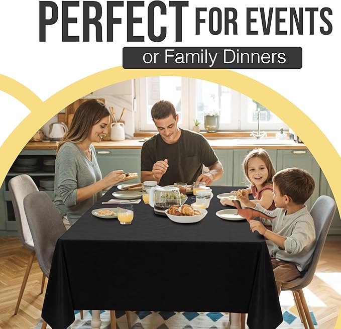 Exquisite 66% Thicker Premium Plastic Table Cloth Rectangle Table Cover 0.5 Mil 12 Pack Black Table Cloth 54 Inch x 108 Inch Disposable Tablecloth Won't Tear Easily Like Cheap Thin Brands