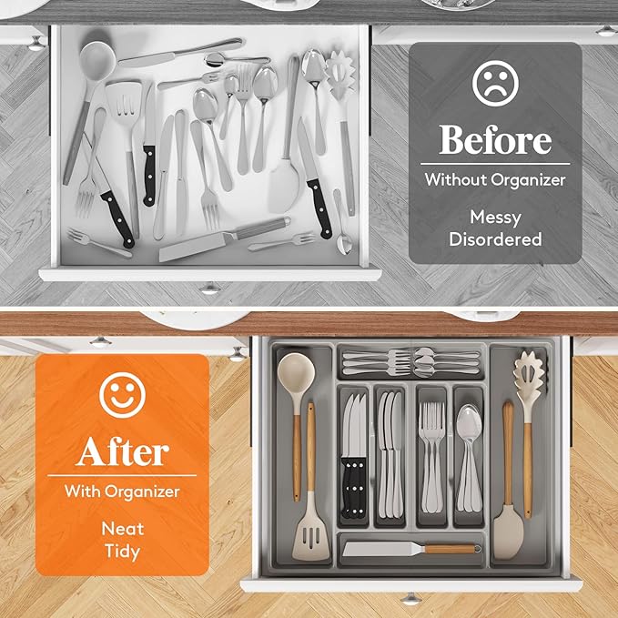 Lifewit Silverware Organizer, Plastic Kitchen Utensil Drawer Tray