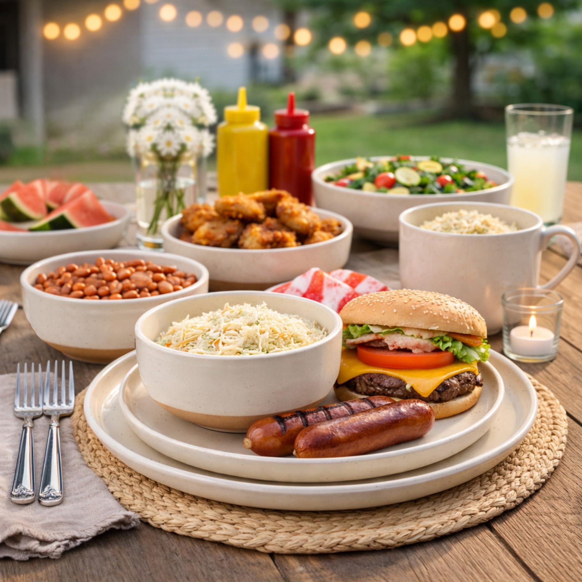 AmorArc Dinnerware Sets for 8, 32 Pieces Ceramic Plates and Bowls Set