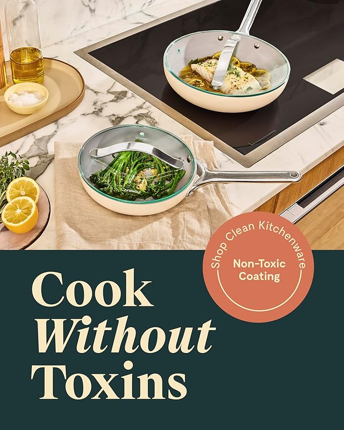 Caraway Ceramic Fry Pan Duo with Glass Lids - Non-Stick Frying Pans (10.5” & 8”) - Non Toxic, PTFE & PFOA Free - Oven Safe & Compatible with All Stovetops – Navy