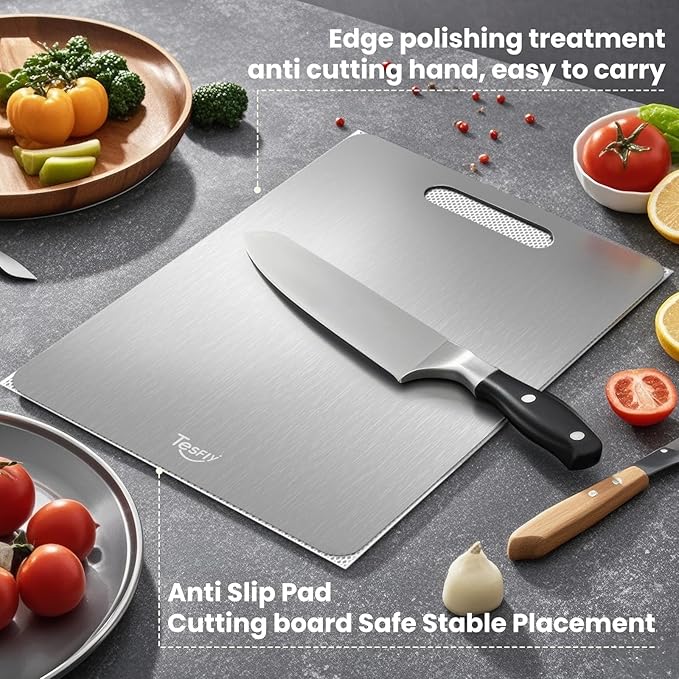 2 Pack Titanium Cutting Board - 100% Pure Titanium Cutting Boards For Kitche,Easy to clean, Double-sided food-grade Cutting Board For Cutting Meats, (15 * 11)