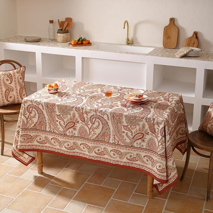 ISAENNE Designer Vintage Linen Rectangular Tablecloth,71"x55"-Chauffrey D