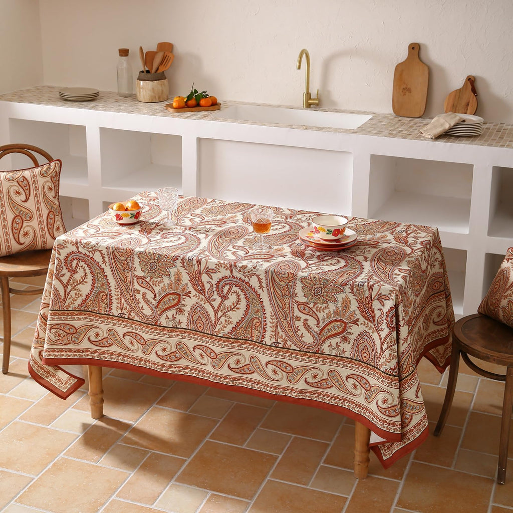 ISAENNE Designer Vintage Linen Rectangular Tablecloth,71"x55"-Chauffrey D