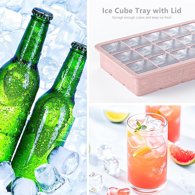 Silicone Ice Cube Tray 3 Pack, HANCELANT Ice Cube Mold, Ice Trays for Freezer with Lid for Whiskey, Cocktail, Drinks and Food, Freezer, BPA Free, Easy Release