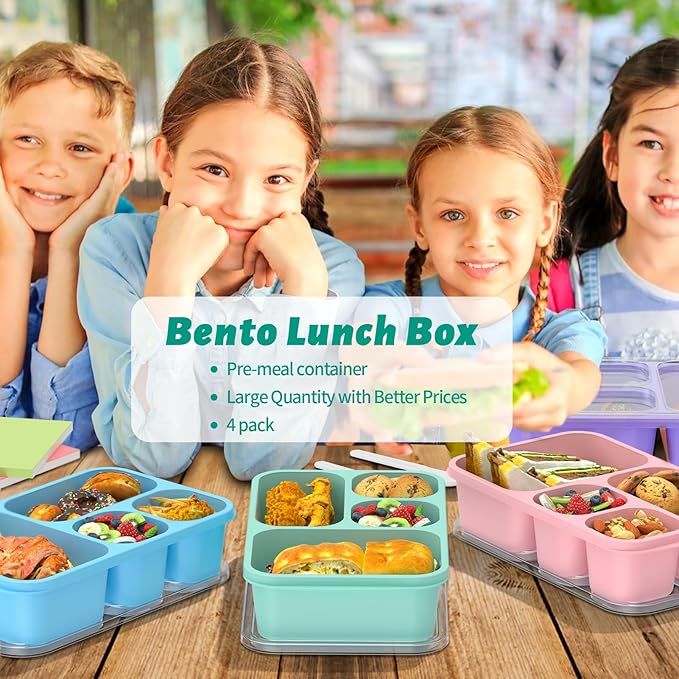Enstphjoy Bento Lunch Box - 4 Pack, 4-Compartment Meal Prep Containers, Adult Bento Box, Microwave & Dishwasher Safe (PP(Blue))