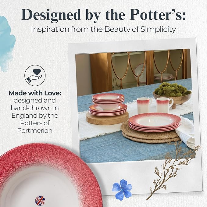 Portmeirion Potter's Mist Oatmeal Bowl - Red, Set of 4