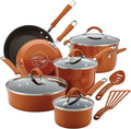 Rachael Ray Cucina Nonstick Cookware, Pumpkin Orange Pots and Pans Set, 12-Piece