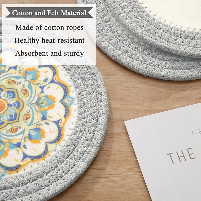 SHACOS 8 Inches Trivets for Hot Dishes, Floral Pattern Trivet Mats 4 Pieces