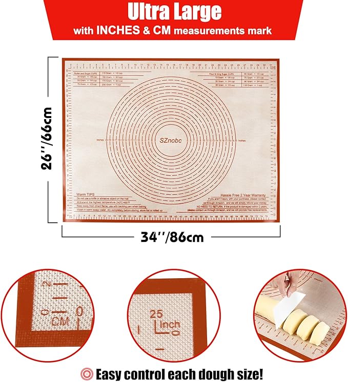 Silicone Pastry Mat 34X26 inch Baking mat Perfect for Dough, Pastry, Pie Crust, Fondant, Cookies, Bread, Pasta/Pizza,Pastry Board, Kitchen Counter Mat