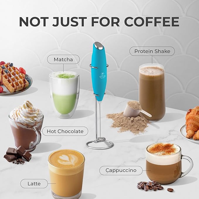 Zulay Kitchen Powerful Milk Frother Wand With Duracell Batteries - Ultra Fast Handheld Drink Mixer - Electric Whisk Foam Maker for Coffee, Lattes, Cappuccino & Matcha - Z1 Motor - Blue Teal
