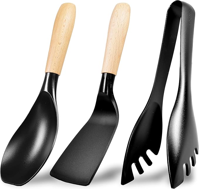 Japanese Kitchen Gadgets Nylon Spoon Spatula Tong Short Wooden Handle