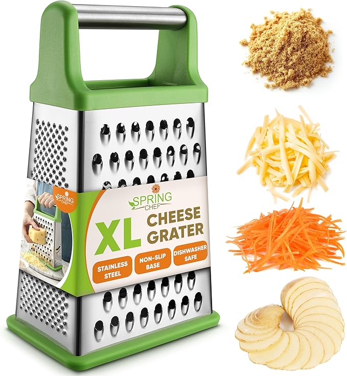 Spring Chef Stainless Steel XL Cheese Grater for Kitchen, Green