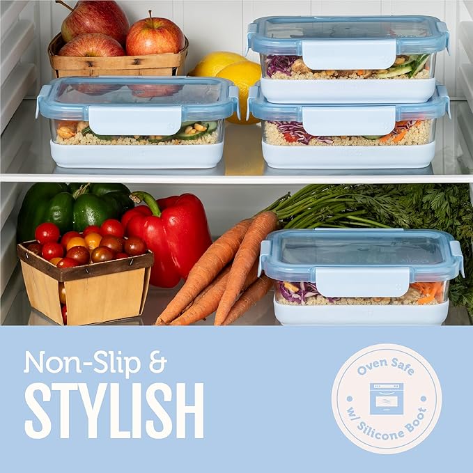 Ello Duraglass Refresh 3.4 Cup Meal Prep Containers, 10 Pc, Halogen Blue