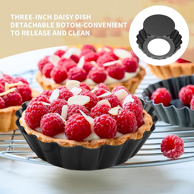 FARQAN 12 pcs Egg Tart Molds, 3" Mini Tart Pans Removable Bottom, Cupcake Cake Muffin Mold Tin Pan Baking Tool, Reusable Quiche Bakeware Carbon Steel for Pies, Quiche, Cheese Cakes, Desserts